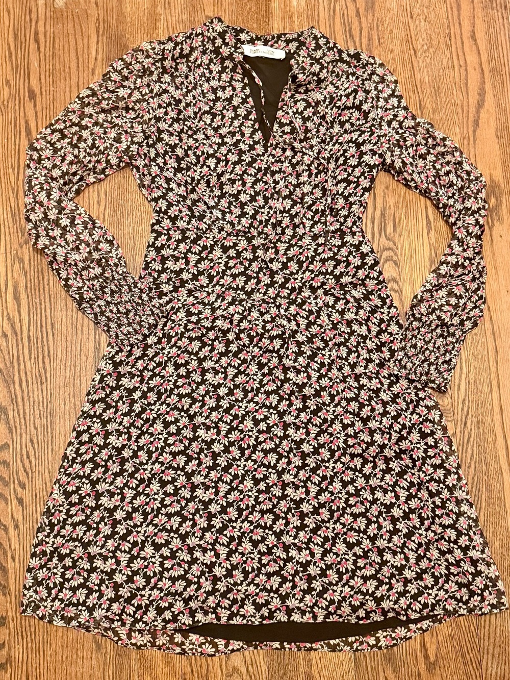 Diane Von Furstenberg Silk Black Floral Mini Dress